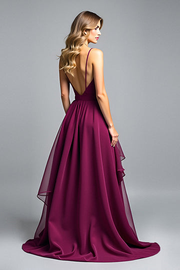 Organza violet foncé spaghetti bretelles une robe formelle ligne